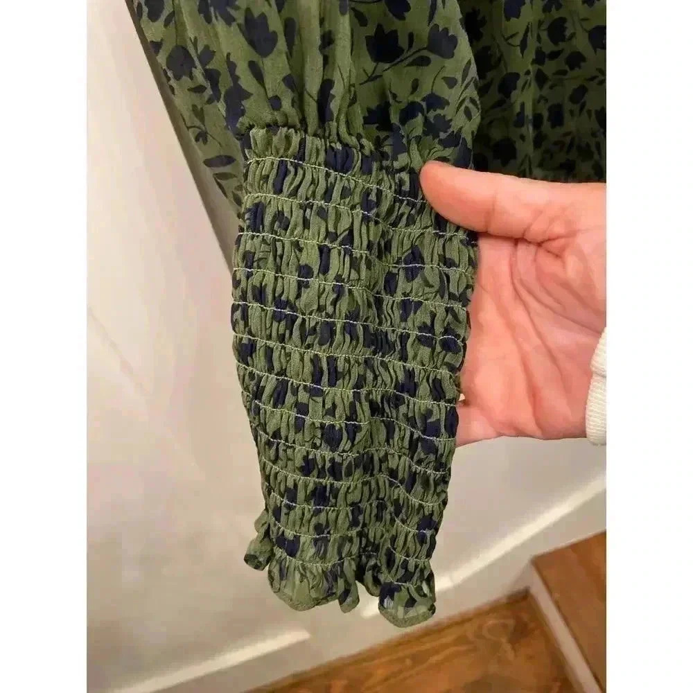 Eloquii Elements Sheer Front Ruffle Floral Print Green Peplum Top, sz 20 - Picture 3 of 6